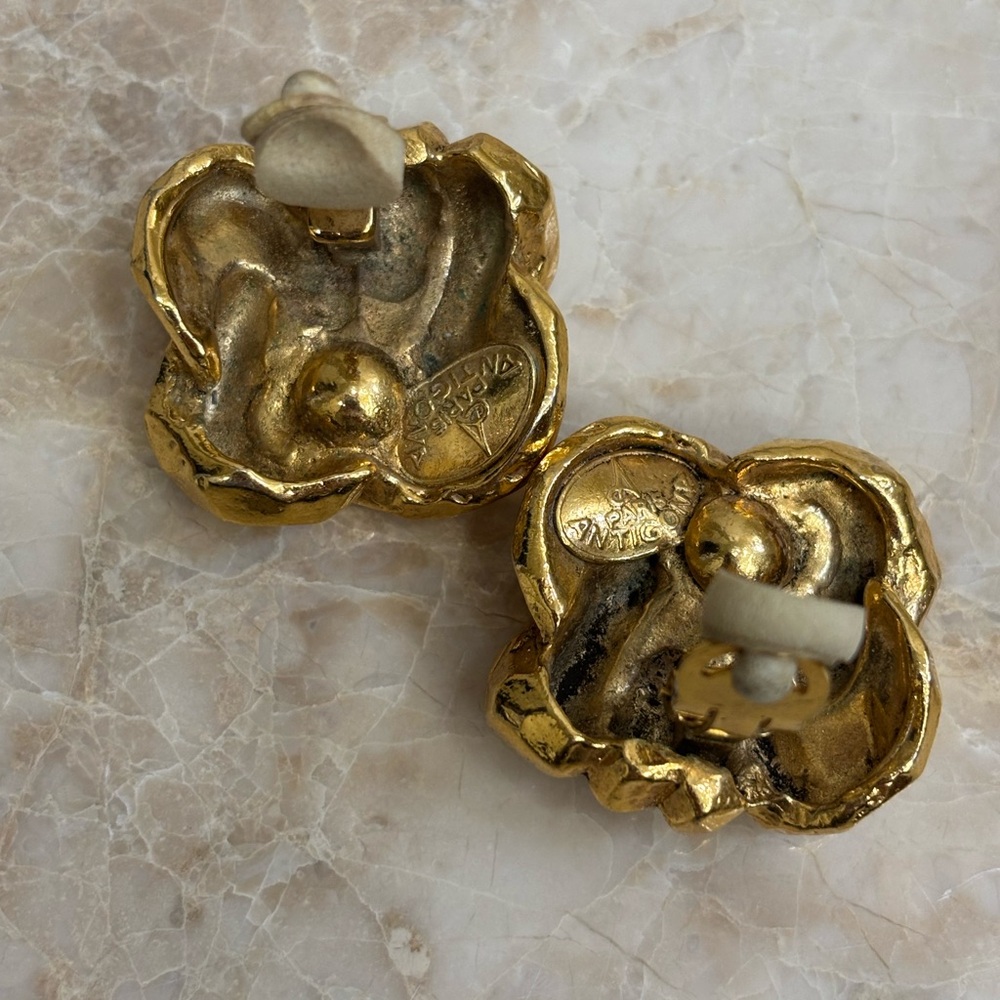 Antigona Paris Chunky Knots Gold Plated Large Clip on Earrings Signed - Picture 9 of 11